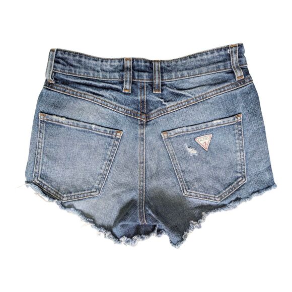 Guess Distressed Cutoff Denim Jean Shorts 24 (Actual 25) Raw Hem Y2K Button Fly - Picture 2 of 11